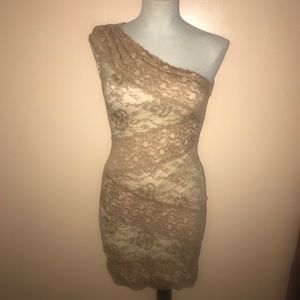ark & co cream/beige lace overlay mini dress